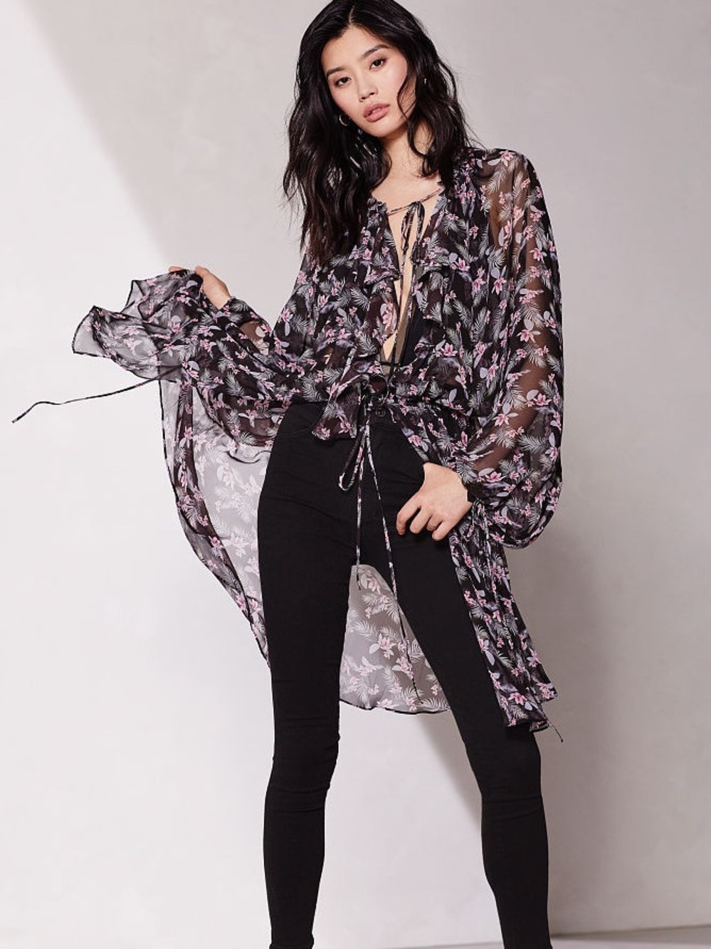 Victoria's Secret Very Sexy West Side Floral Chiffon Duster XS
